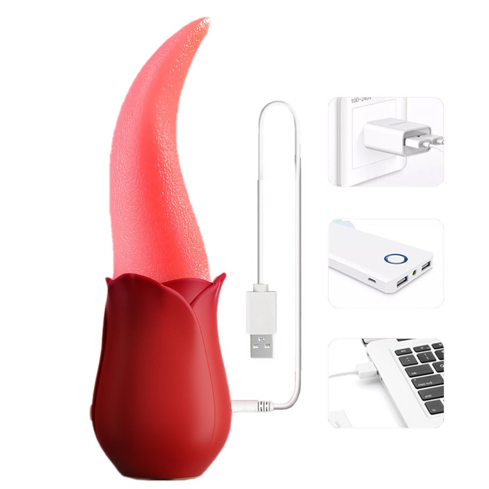 Vibrating Rose Tongue With 12 Speed Settings and Shower Friendly