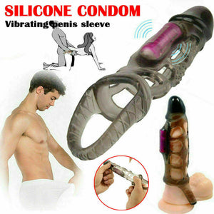 Cock Ring Vibrating Penis Sleeve Extender Enlarger Extra Length & Girth