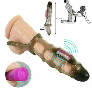 Cock Ring Vibrating Penis Sleeve Extender Enlarger Extra Length & Girth
