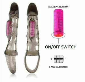 Cock Ring Vibrating Penis Sleeve Extender Enlarger Extra Length & Girth