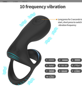 Vibrating Cock Ring With 10 Settings Anal Butt Plug