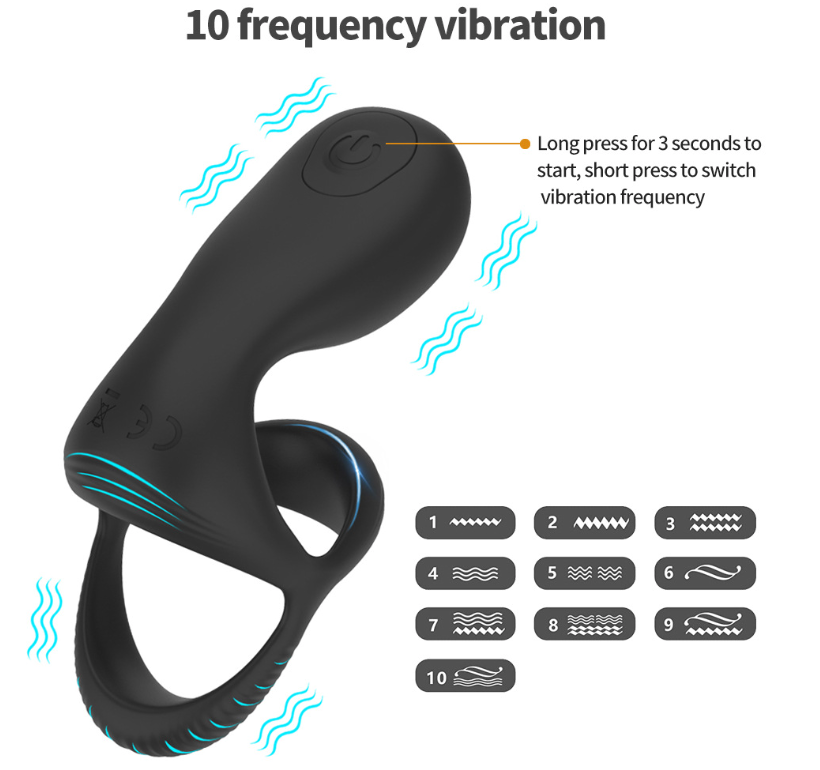 Vibrating Cock Ring With 10 Settings Anal Butt Plug