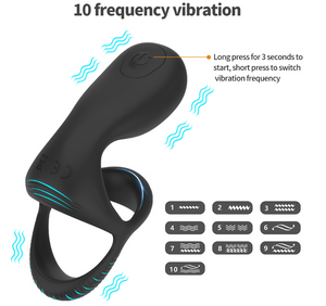 Vibrating Cock Ring With 10 Settings Anal Butt Plug