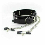 Load image into Gallery viewer, Leather Neck collar with Nipple Clips
