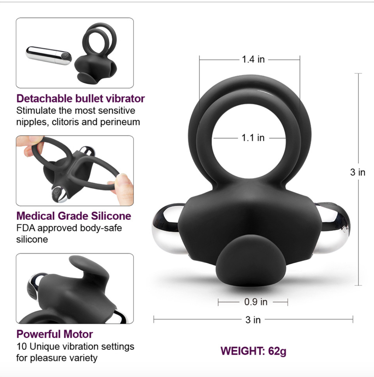 Vibrating Rechargeable  Cock Ring USB 10 Speed